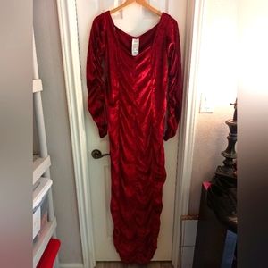 Alexanders Costumes Maxi Maroon Crushed Velvet Dress Size Small